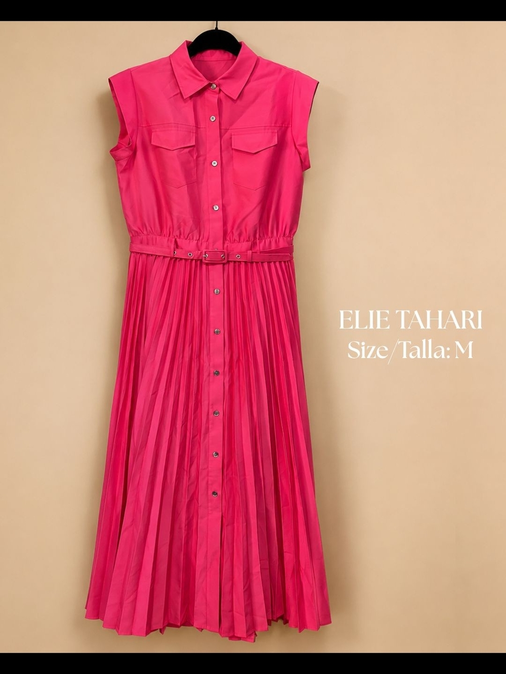 Elie Tahari Girls' Bright Fuchsia Pleated Belted Shirt Dress